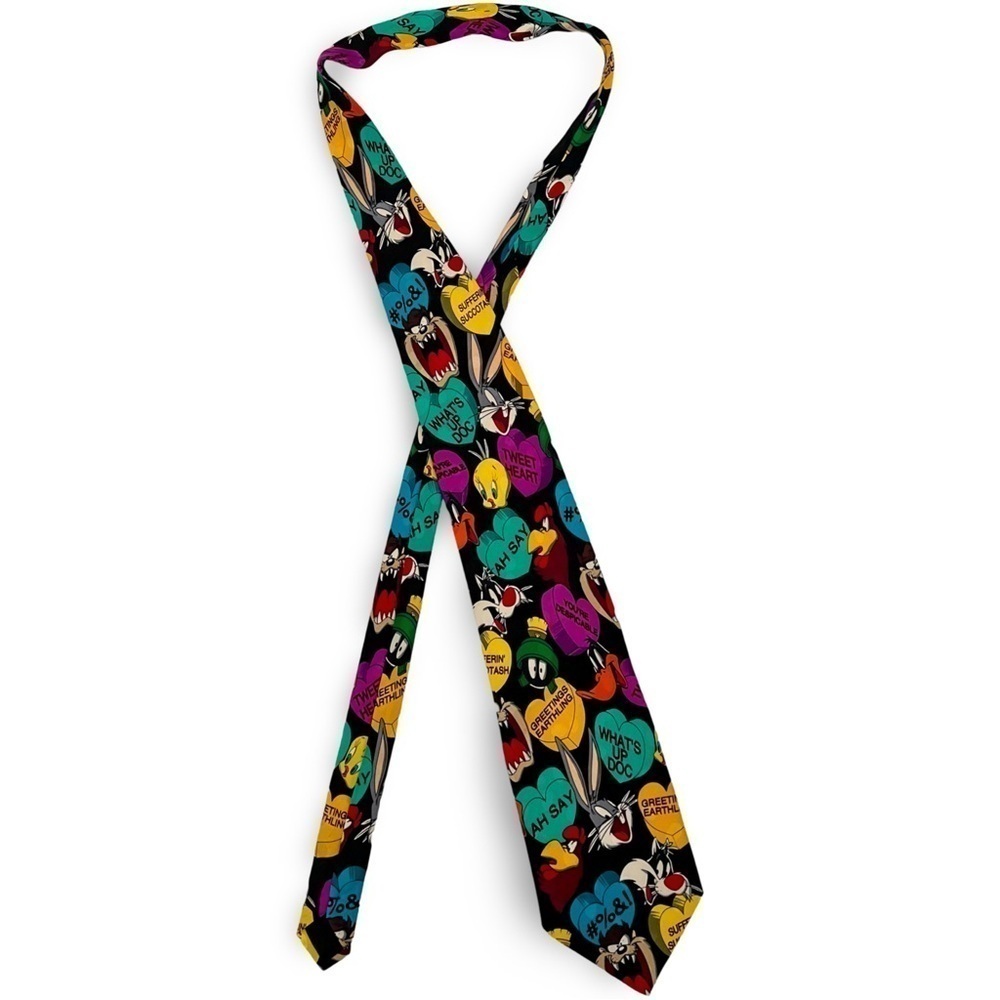 VINTAGE‎ LOONEY TUNES Valentine Silk Tie Bugs Bunny Taz Daffy Duck, Sylvester